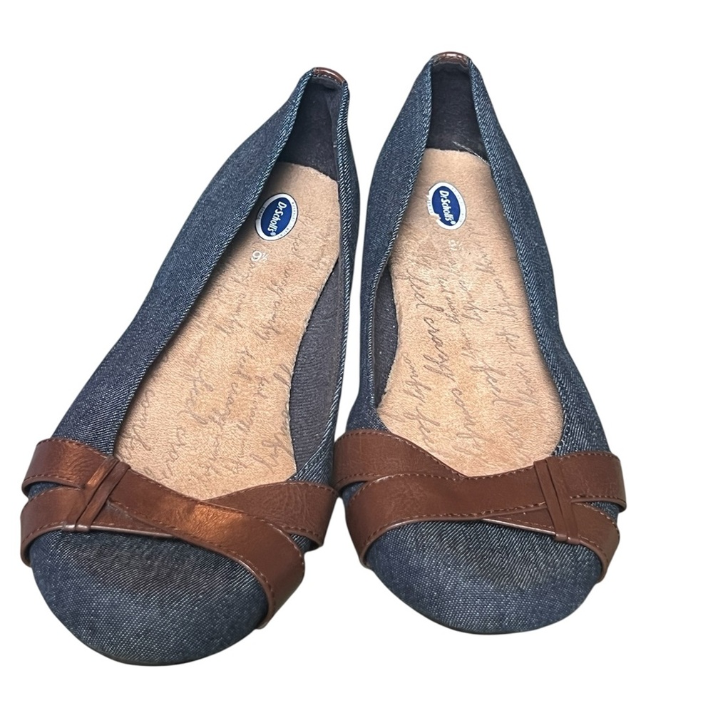 Comfort denim and chocolate brown Accent flats loafer work shoe denim flats